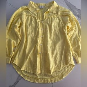Davi & Dani Yellow Fringe Raw Hem Button Down Shirt Oversized Women's size Small
